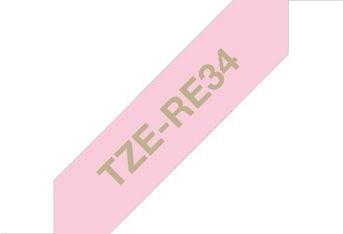 Brother TZERE34 -kiiltävä satiininauha, kullanvärinen teksti/pinkki pohja, kuva 2