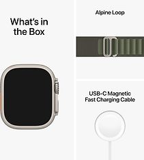 Apple Watch Ultra (GPS + Cellular) 49 mm titaanikuori ja vihreä Alpine-ranneke, pieni (MNHJ3), kuva 9
