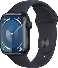 Apple Watch Series 9 (GPS) 41 mm keskiyönsininen alumiinikuori ja keskiyönsininen urheiluranneke, M/L (MR8X3)