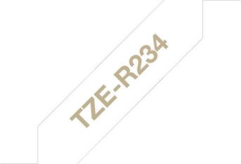 Brother TZER234 -kiiltävä satiininauha, kullanvärinen teksti/valkoinen pohja, kuva 2