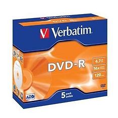 Verbatim DVD-R 16X media 4.7GB, 5 kpl paketti muovikoteloissa. Advanced Azo tallennuspinta. Tallennus 16X nopeudella, kuva 2