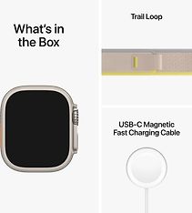 Apple Watch Ultra (GPS + Cellular) 49 mm titaanikuori ja keltainen/beige Trail-ranneke, M/L (MQFU3), kuva 9