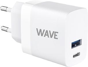 Wave 20W verkkolaturi, 1 x USB Type-C + 1 x USB-A, valkoinen, kuva 2