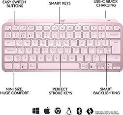 Logitech MX Keys Mini -näppäimistö, pinkki, kuva 2