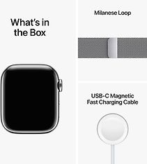 Apple Watch Series 8 (GPS + Cellular) 41 mm hopeanvärinen ruostumaton teräskuori ja hopeanvärinen milanolaisranneke (MNJ83), kuva 9