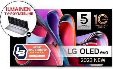 LG OLED G3 65" 4K OLED evo TV + LG SR-G3WU65 keskijalusta -tuotepaketti
