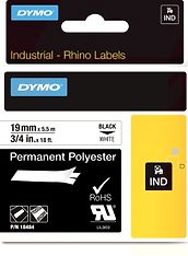 Dymo Rhino Industrial -polyesteriteippi 19 mm x 5,5 m, musta valkoisella pohjalla