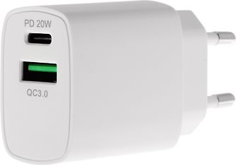 Insmat verkkovirtalaturi USB Type-C / Type-A, valkoinen