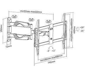 Mozi Slim Full-motion B2 37-70" television seinäteline, kuva 3