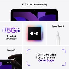 Apple iPad Air M1 64 Gt WiFi + 5G 2022, violetti (MME93), kuva 7