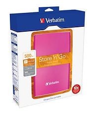 Verbatim Store 'n' Go 500 GB USB 3.0 -ulkoinen kovalevy. kuuma pinkki