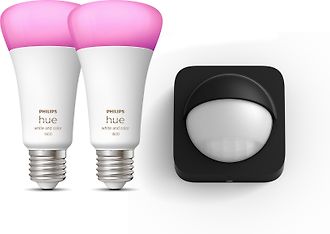 Philips Hue -LED-älylamppu, White and color ambiance, E27 2 kpl ja Hue Outdoor -liiketunnistin -tuotepaketti