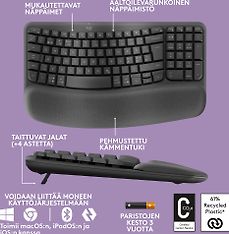 Logitech Wave Keys -langaton näppäimistö, grafiitti, kuva 6