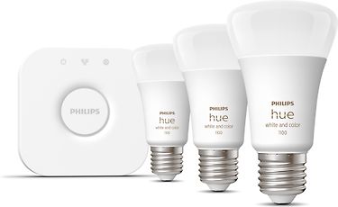 Philips Hue White and color ambiance Starter kit, E27, 3 lamppua ja silta, kuva 4