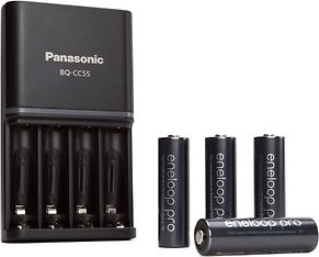 Panasonic Eneloop Pro BQ-CC55 -pikalatauslaite + 4 kpl Eneloop Pro AA 2500 mAh -akkuparistoja, kuva 2