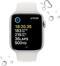 Apple Watch SE (GPS + Cellular) 44 mm hopeanvärinen alumiinikuori ja valkoinen urheiluranneke (MNQ23), kuva 4