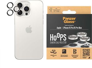 PanzerGlass Hoops -kameran linssinsuoja, iPhone 15 Pro / 15 Pro Max, valkoinen metalli, kuva 3