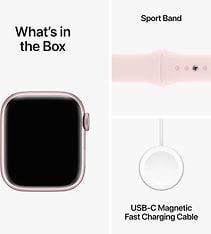 Apple Watch Series 9 (GPS) 41 mm pinkki alumiinikuori ja vaaleanpunainen urheiluranneke, M/L (MR943), kuva 10