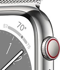 Apple Watch Series 8 (GPS + Cellular) 41 mm hopeanvärinen ruostumaton teräskuori ja hopeanvärinen milanolaisranneke (MNJ83), kuva 3