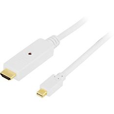 DELTACO Mini DisplayPort - HDMI kaapeli, uros - uros, pituus 3.0 metriä, valkoinen, ääni mukana