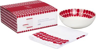 Arabia Tuokio -syvä lautanen 18 cm & Tuokio keittiöpyyhe, punainen