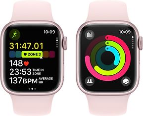 Apple Watch Series 9 (GPS) 41 mm pinkki alumiinikuori ja vaaleanpunainen urheiluranneke, M/L (MR943), kuva 8