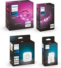 Philips Hue LightStrips Plus -valonauha, 2m aloituspakkaus + 1m valonauhan jatkopala + Dimmer Switch + Hue Bridge, tuotepaketti, kuva 2