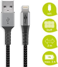 Goobay Textile Lightning - USB -kaapeli, 2,0 m, space gray, kuva 5