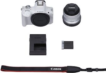 Canon EOS R50 -järjestelmäkamera, valkoinen + 18-45 mm objektiivi, kuva 4