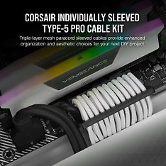 Corsair Premium Individually Sleeved PSU Cables Pro Kit, Type 5, Gen 5 -virtalähteen kaapelisetti, valkoinen, kuva 9