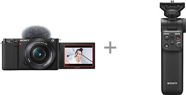 Sony ZV-E10 -järjestelmäkamera + 16-50 mm objektiivi + GP-VPT2BT-kuvauskahva
