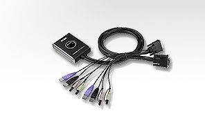 Aten 2-porttinen KVM-kaapelikytkin, 2 DVI-konetta, USB 2.0, audio, USB 2.0 HUB, mikrofoni