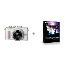 Olympus PEN E-PL8 -mikrojärjestelmäkamera, valkoinen + pannukakkuobjektiivi + Corel PaintShop Pro 2018 Ultimate