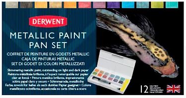 Derwent Metallic Watercolor Paint 12 Pan Palette -akvarellilajitelma