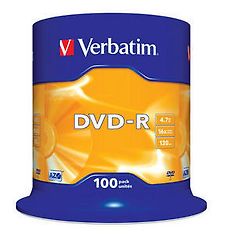 Verbatim DVD-R 16X media 4.7GB, 100 kpl paketti spindle-muovikotelossa