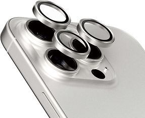 PanzerGlass Hoops -kameran linssinsuoja, iPhone 15 Pro / 15 Pro Max, valkoinen titaani