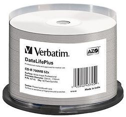 Verbatim Datalife Plus CD-R 48X/52X Wide Inkjet Pro, Printable No Id-Brand Fast Dry Surface 50 kpl spindle, ei yksittäispaketointia 700MB/80min