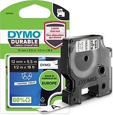 Dymo D1 Durable -kestotarra 12 mm x 5,5 m, musta valkoisella pohjalla, kuva 2