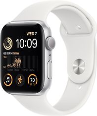 Apple Watch SE (GPS) 44 mm hopeanvärinen alumiinikuori ja valkoinen urheiluranneke (MNK23)