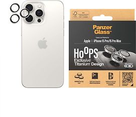 PanzerGlass Hoops -kameran linssinsuoja, iPhone 15 Pro / 15 Pro Max, valkoinen titaani, kuva 3