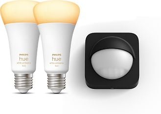 Philips Hue -LED-älylamppu, White Ambiance, E27 2 kpl ja Hue Outdoor Motion sensor - tuotepaketti