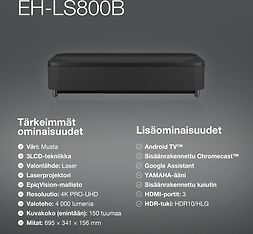 Epson EH-LS800B 4K PRO-UHD -älylaserprojektori, lähiheijastus, musta, kuva 27