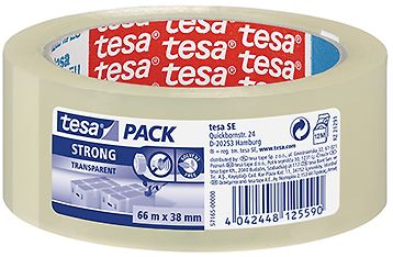 Tesa Strong -pakkausteippi, 38mm x 66m, etiketti, kirkas