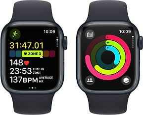 Apple Watch Series 9 (GPS) 41 mm keskiyönsininen alumiinikuori ja keskiyönsininen urheiluranneke, M/L (MR8X3), kuva 8