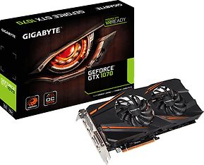 Gigabyte GeForce GTX 1070 WINDFORCE OC 8G  8192 Mt -näytönohjain PCI-e-väylään