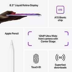 Apple iPad mini 64 Gt WiFi + 5G 2021 -tabletti, violetti (MK8E3), kuva 7