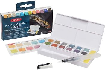 Derwent Metallic Watercolor Paint 12 Pan Palette -akvarellilajitelma, kuva 2