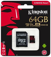 Kingston 64 Gt microSD Canvas React UHS-I Speed Class 3 (U3) -muistikortti
