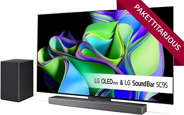 LG OLED C3 65" 4K OLED evo TV + LG SC9S 3.1.3 Dolby Atmos Soundbar -tuotepaketti