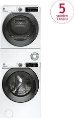 Hoover H-Wash 500 Slim HW437XMBB-1-S -pyykinpesukone ja Hoover H-Dry 500 Slim ND4H7A1TSBEX-S -kuivausrumpu